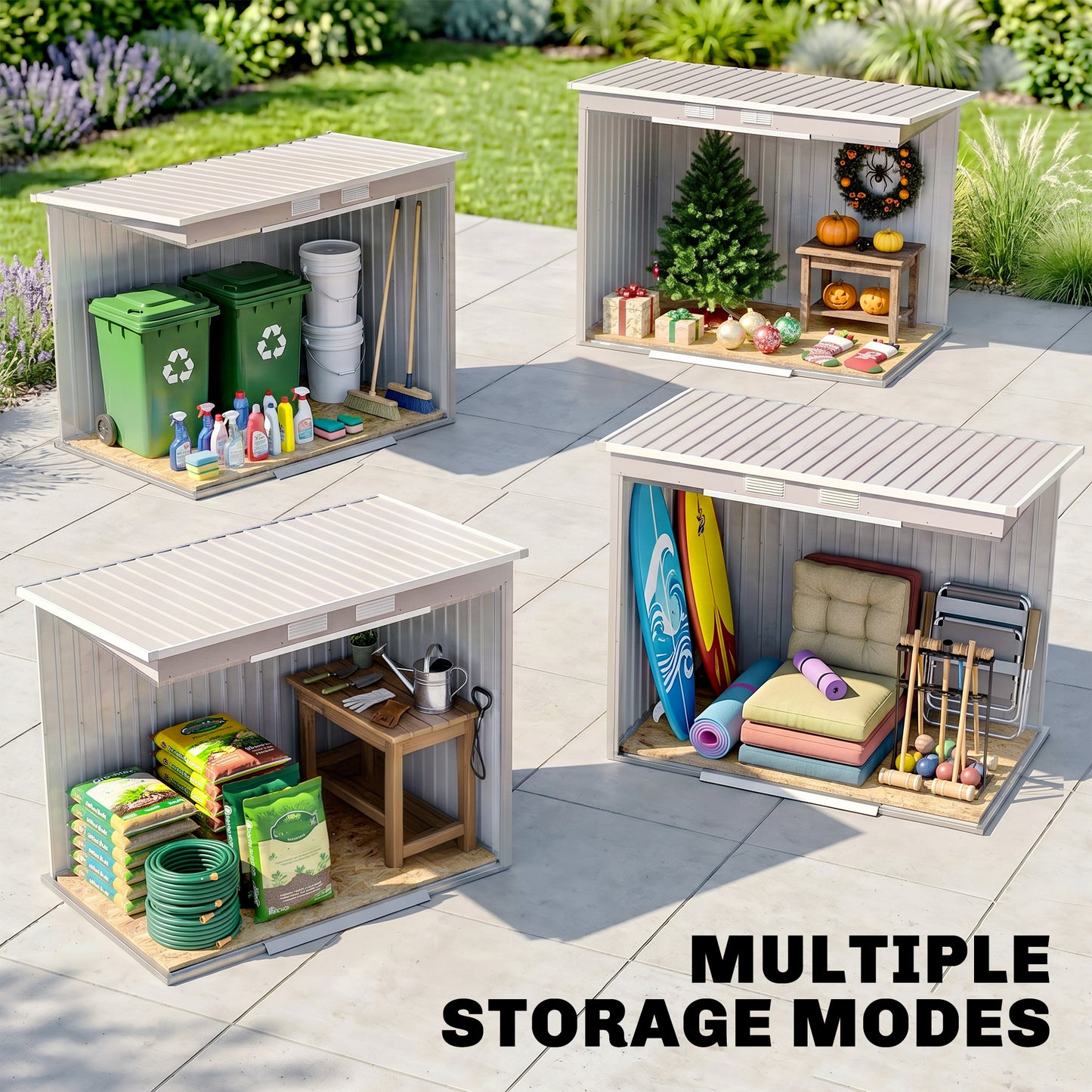 Outsunny 7 x 4ft Galvanised Steel Garden Shed, with Foundation Kit - Grey