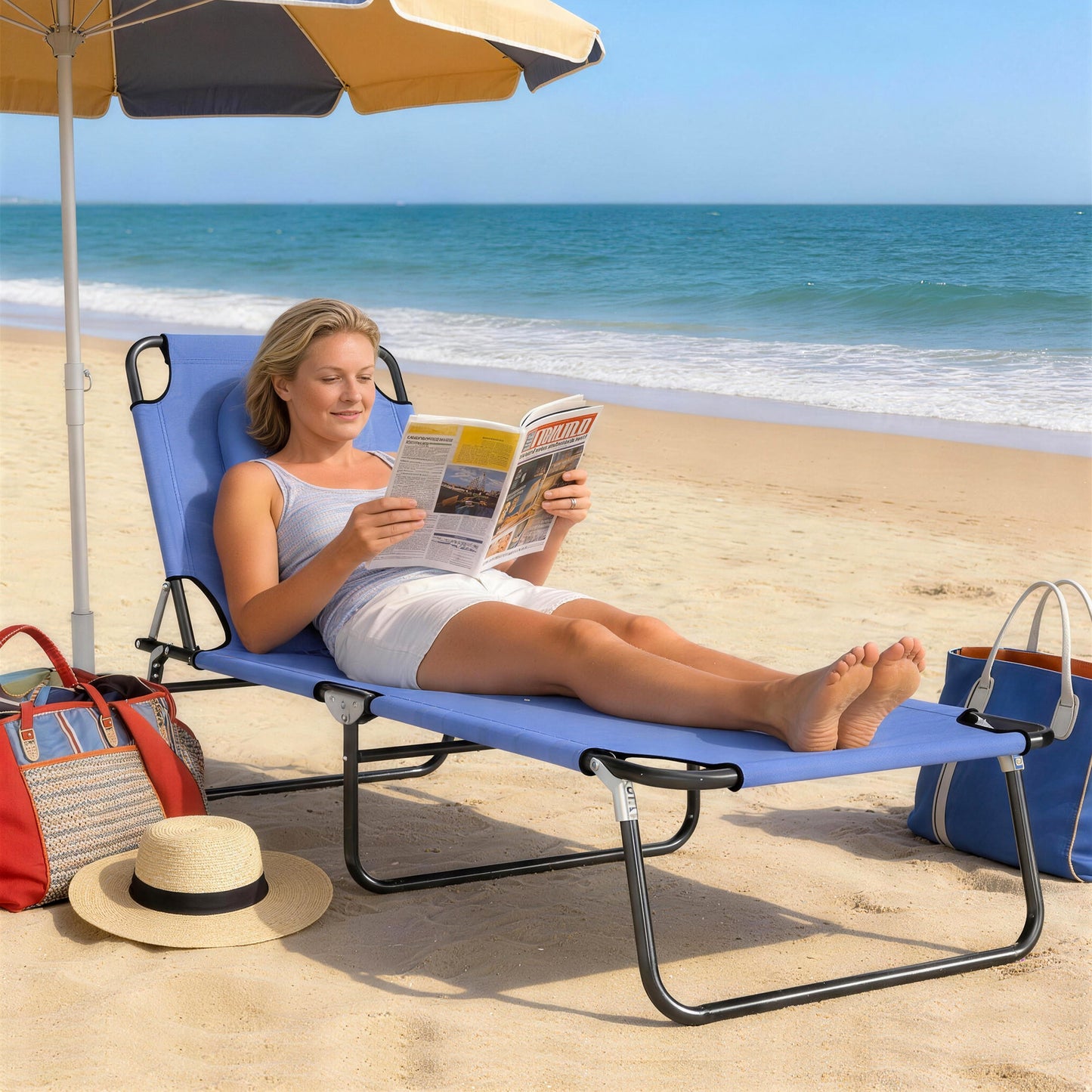 Outsunny Reading Hole Sun Lounger - Blue