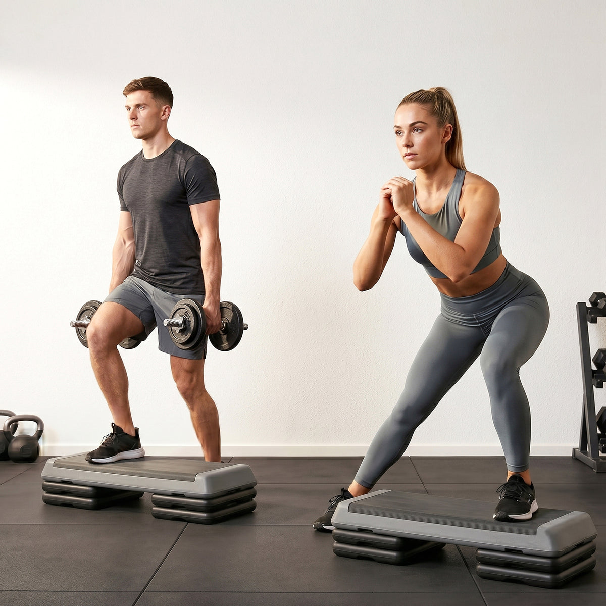 SPORTNOW adjustable steppers used for strength and squat exercises