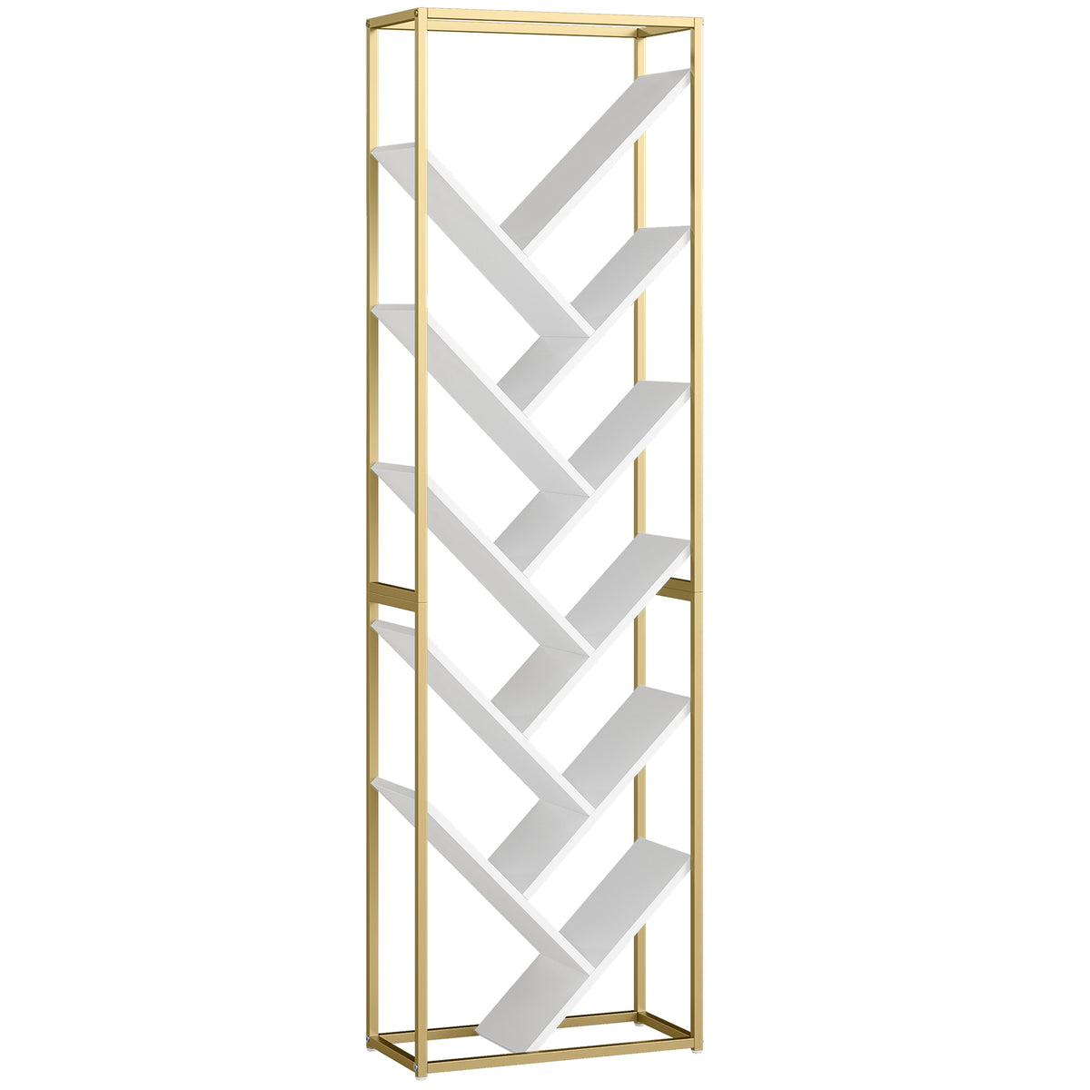 Photo of HOMCOM 10 Shelf Modern-Style Bookshelf - Gold Tone/White in Tone/White colour on a white background