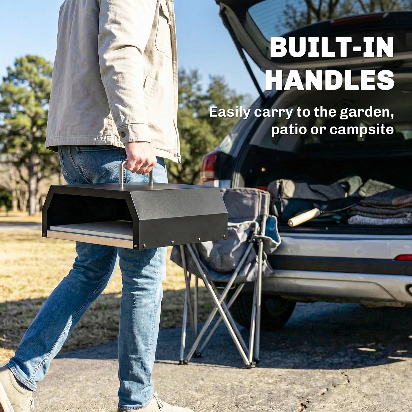 Outsunny 3 in 1 Outdoor Pizza Oven, Portable Wood Fired Pizza Maker with Handles, Stone and Peel