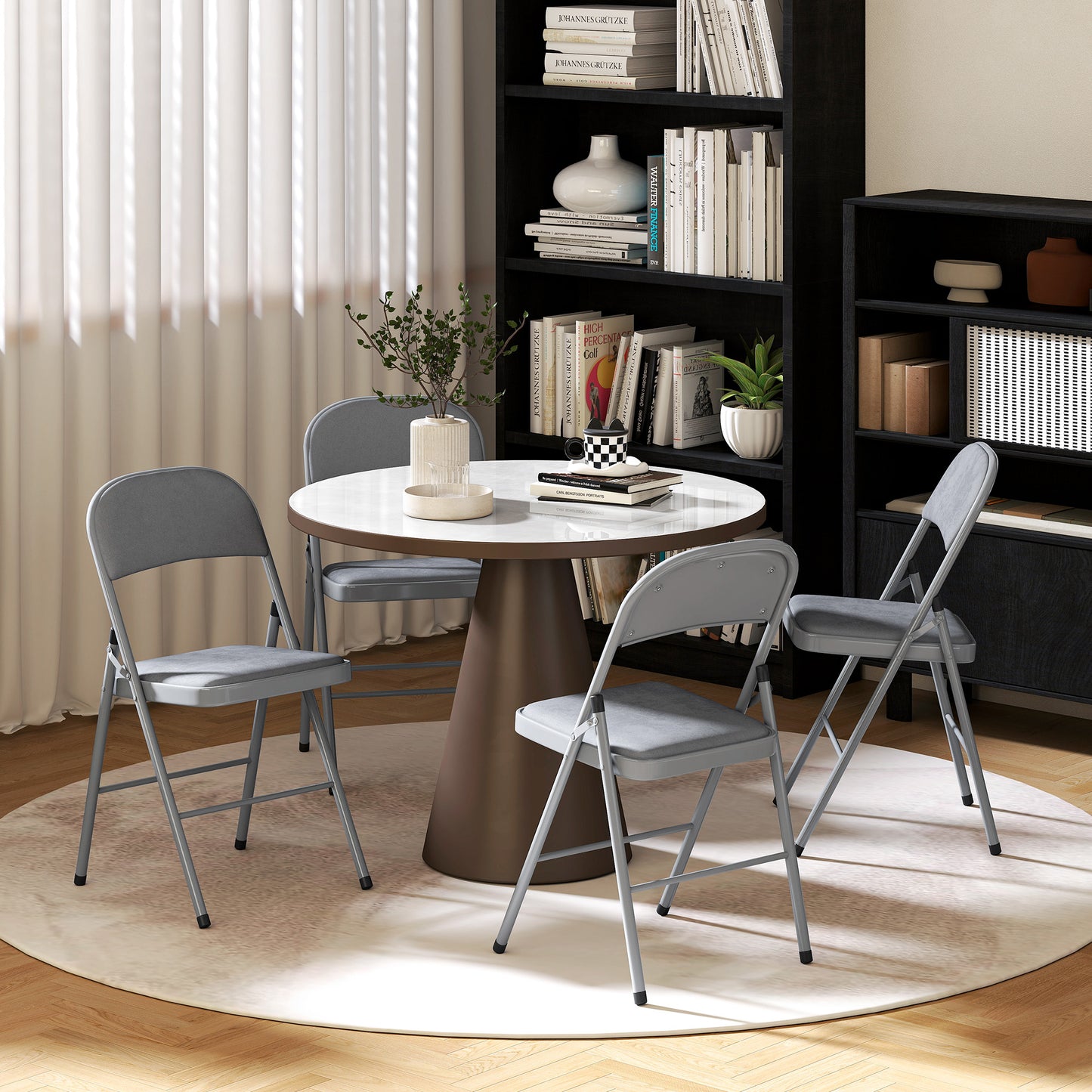 HOMCOM 4 Pack Folding Chairs with Padded Seats, Velvet Portable Party Chairs with Steel Frame, Light Grey