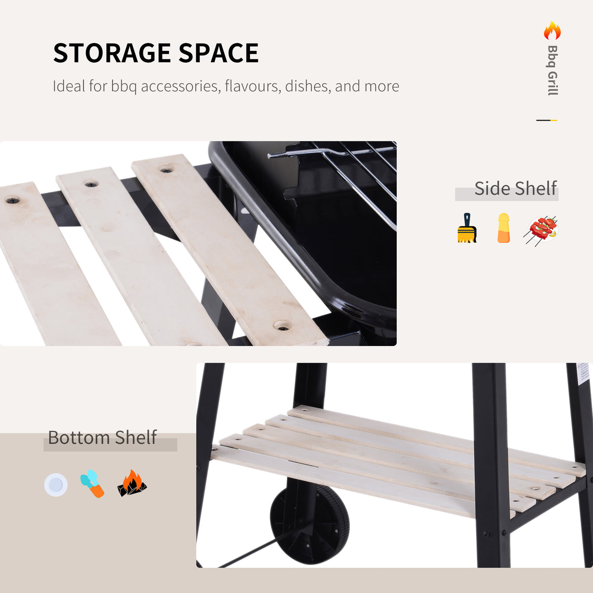 Outsunny barbecue grill side tray and lower storage shelf