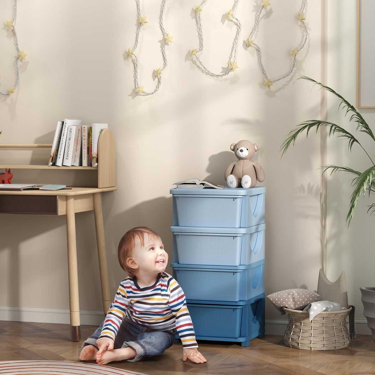 HOMCOM Four-Tier Kids Storage Boxes, with Four Drawers - Blue