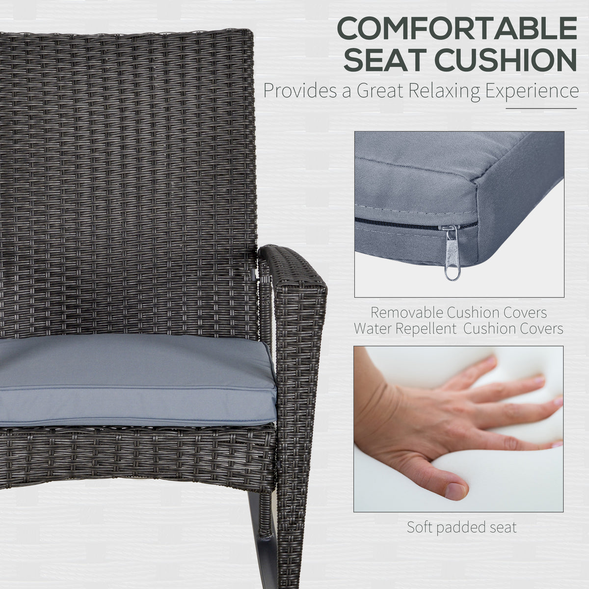 Close-up of rocking chair cushion showing padded seat and removable cover