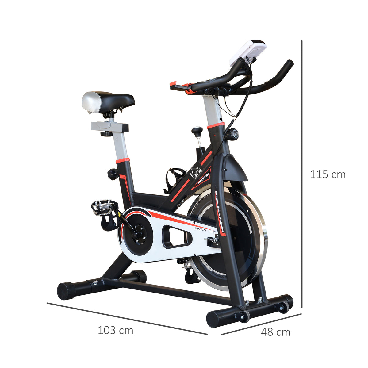 HOMCOM indoor cycling bike with dimensions of 103 by 48 by 115 cm