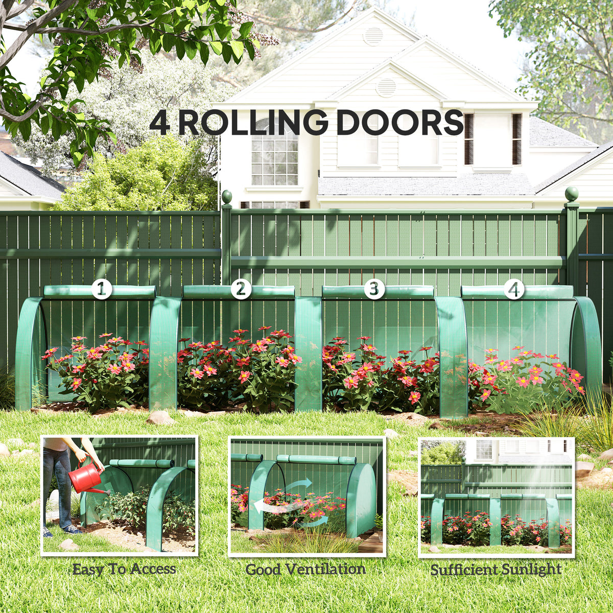 Outsunny 395 x 100 cm Low Tunnel Greenhouse - Green
