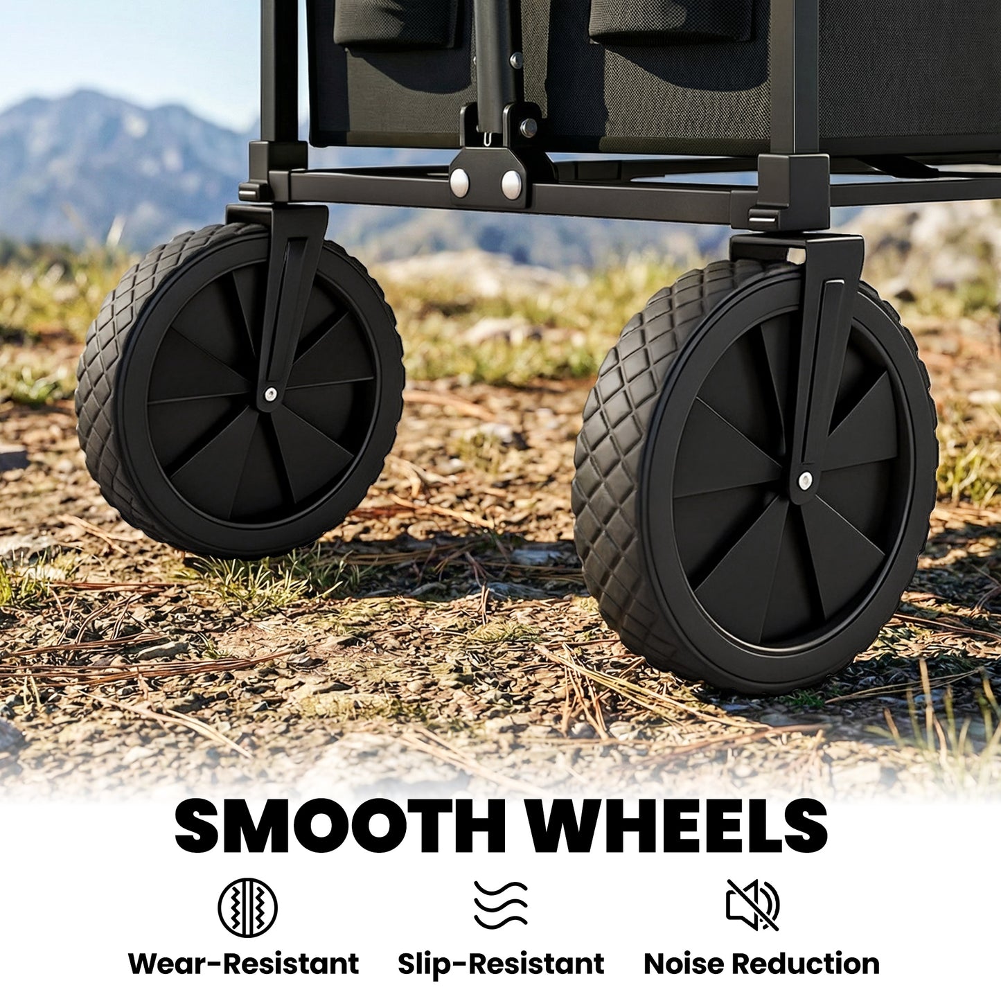 Outsunny 95L Foldable Festival Trolley on Wheels, Collapsible Wagon Cart with Adjustable Handle and 2 Cup Holders, Black