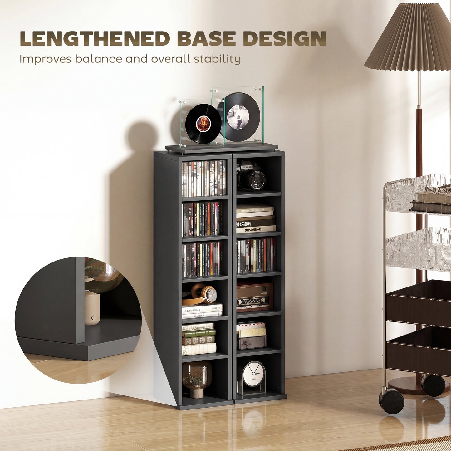 HOMCOM Set of 2 CD Media Display Shelf Unit Tower Rack with Adjustable Shelves, Black
