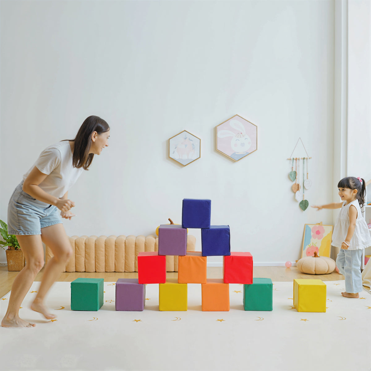 HOMCOM 12 Piece Soft Play Foam Blocks Toy Building Stacking Compliant Learning Toys for Toddler Baby Kids Preschool