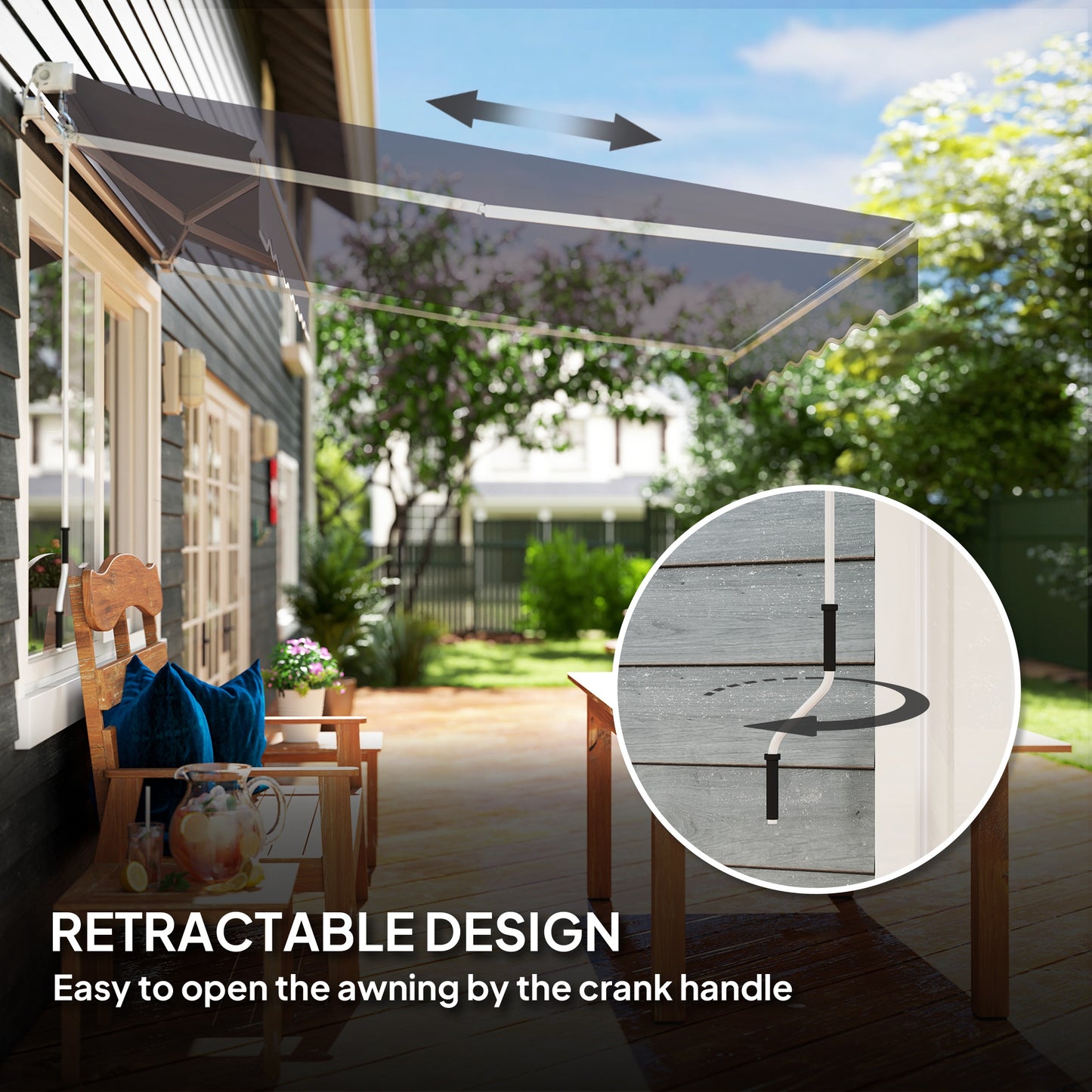 Outsunny 2 x 2.5m Manual Retractable Awning - Dark Grey