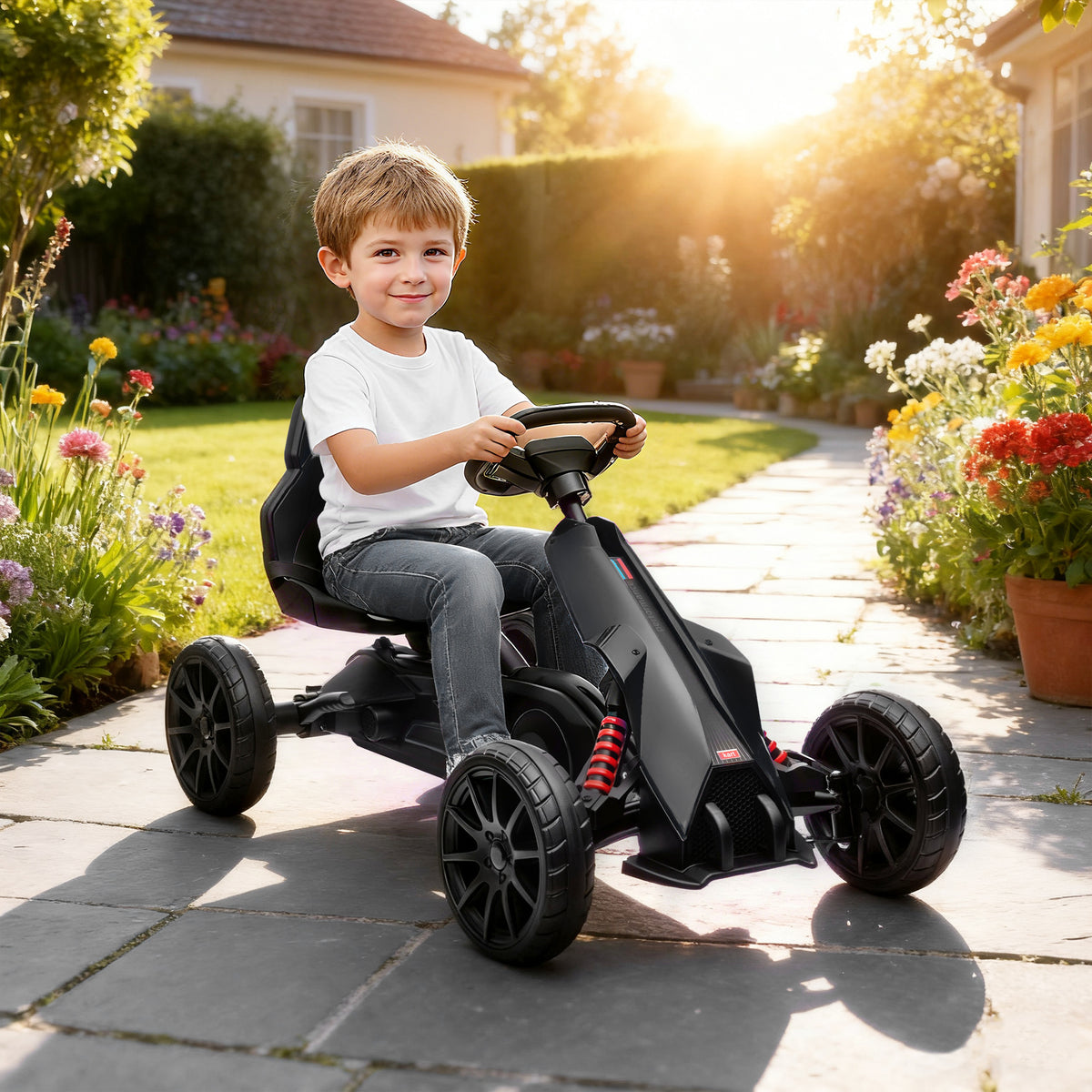 HOMCOM Kids Pedal Go Kart, with Adjustable Seat, EVA Wheels, Seat, Handbrake - Black