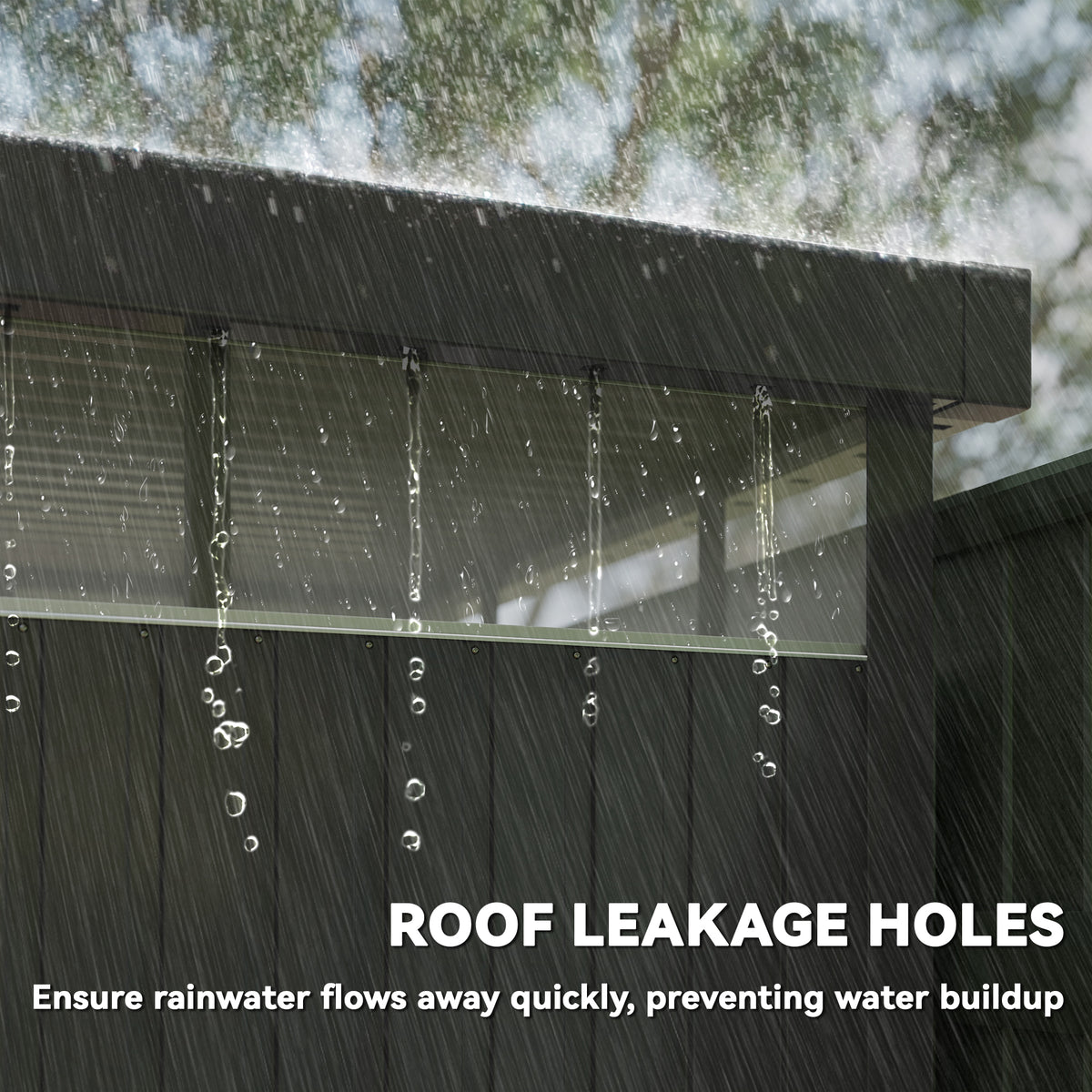 Outsunny steel garden shed roof edge with drainage holes for rainwater