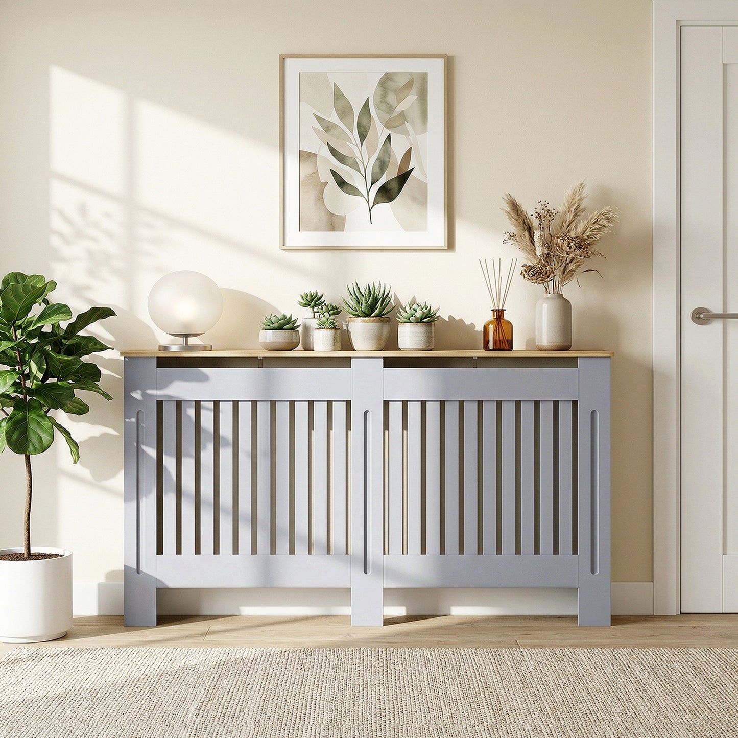 HOMCOM Slatted Radiator Cover, Painted Cabinet with Line Grill Design, 172L × 19W × 81H cm, Grey