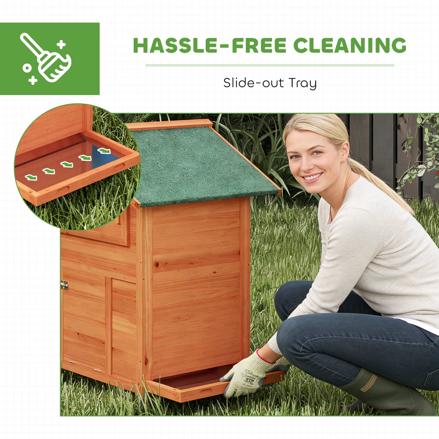 PawHut Chicken Coop, Wooden Hen House with Nesting Box, Pull-Out Tray, Sliding Window, Waterproof Roof, Perches and Ramp