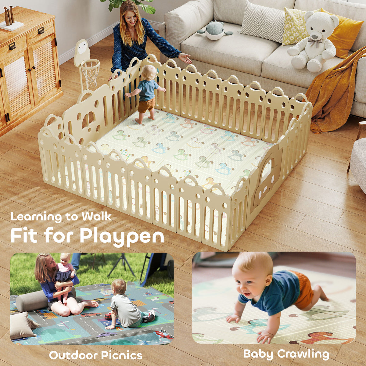 AIYAPLAY Foldable Double-Sided Baby Play Mat, for Toddlers, Bedrooms, Nurseries, Playrooms