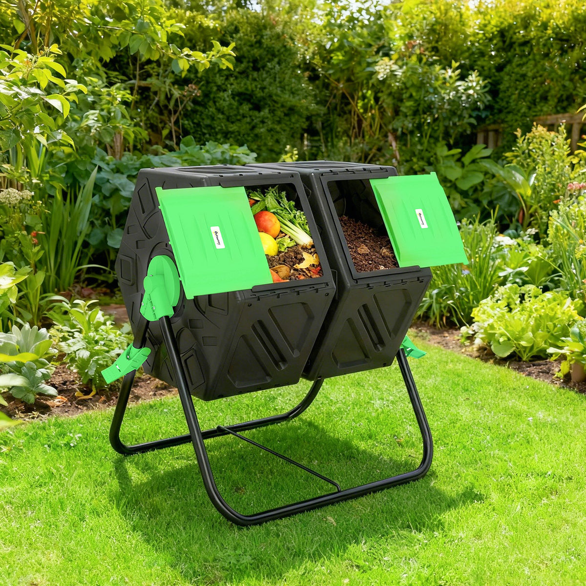 Outsunny 130L Double Chamber Composter - Black