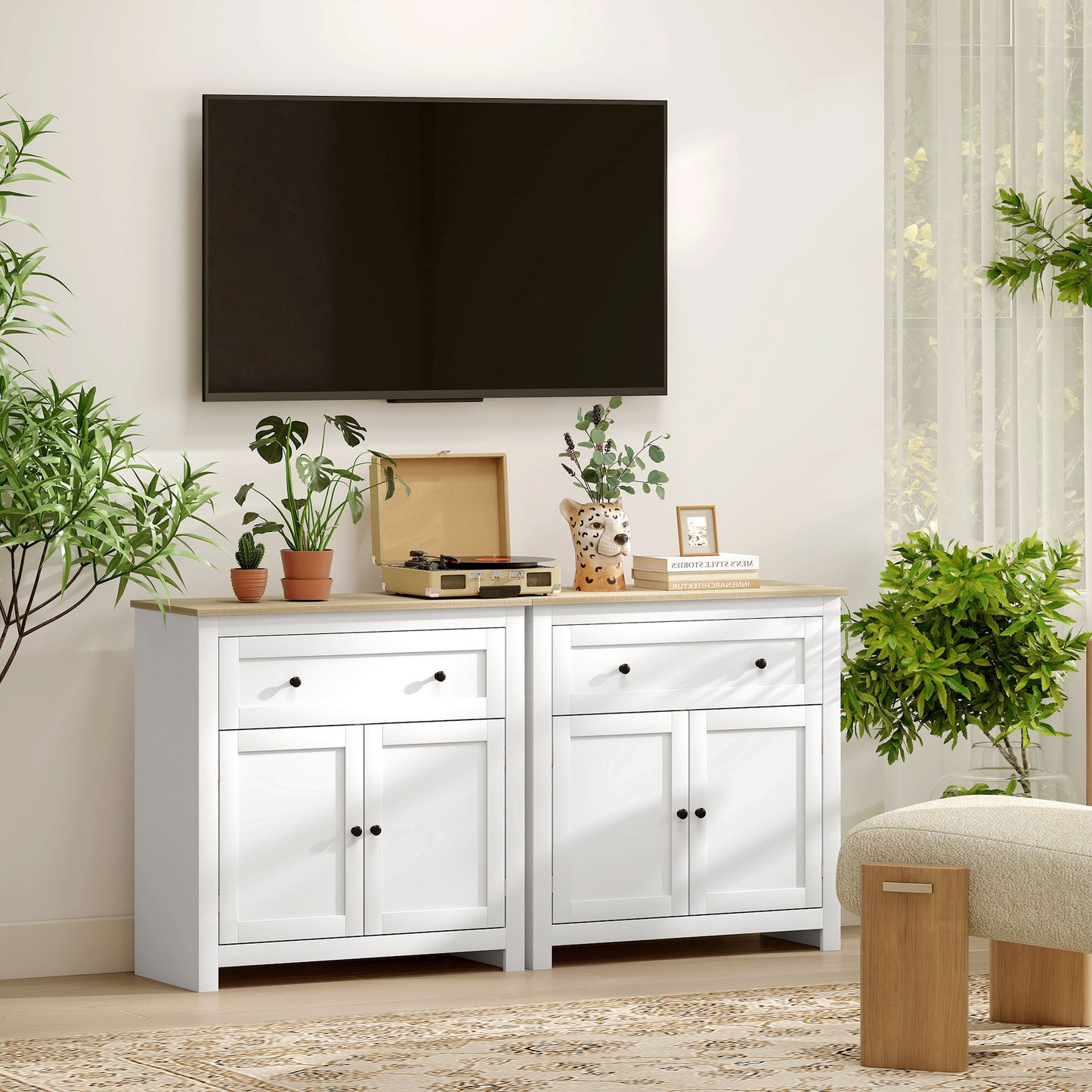 HOMCOM Sideboard Storage Cabinet, Morden Kitchen Cupboard with Adjustable Shelf, Drawer and Double Doors, Sideboard for Living Room, Dining Room, Hallway, White