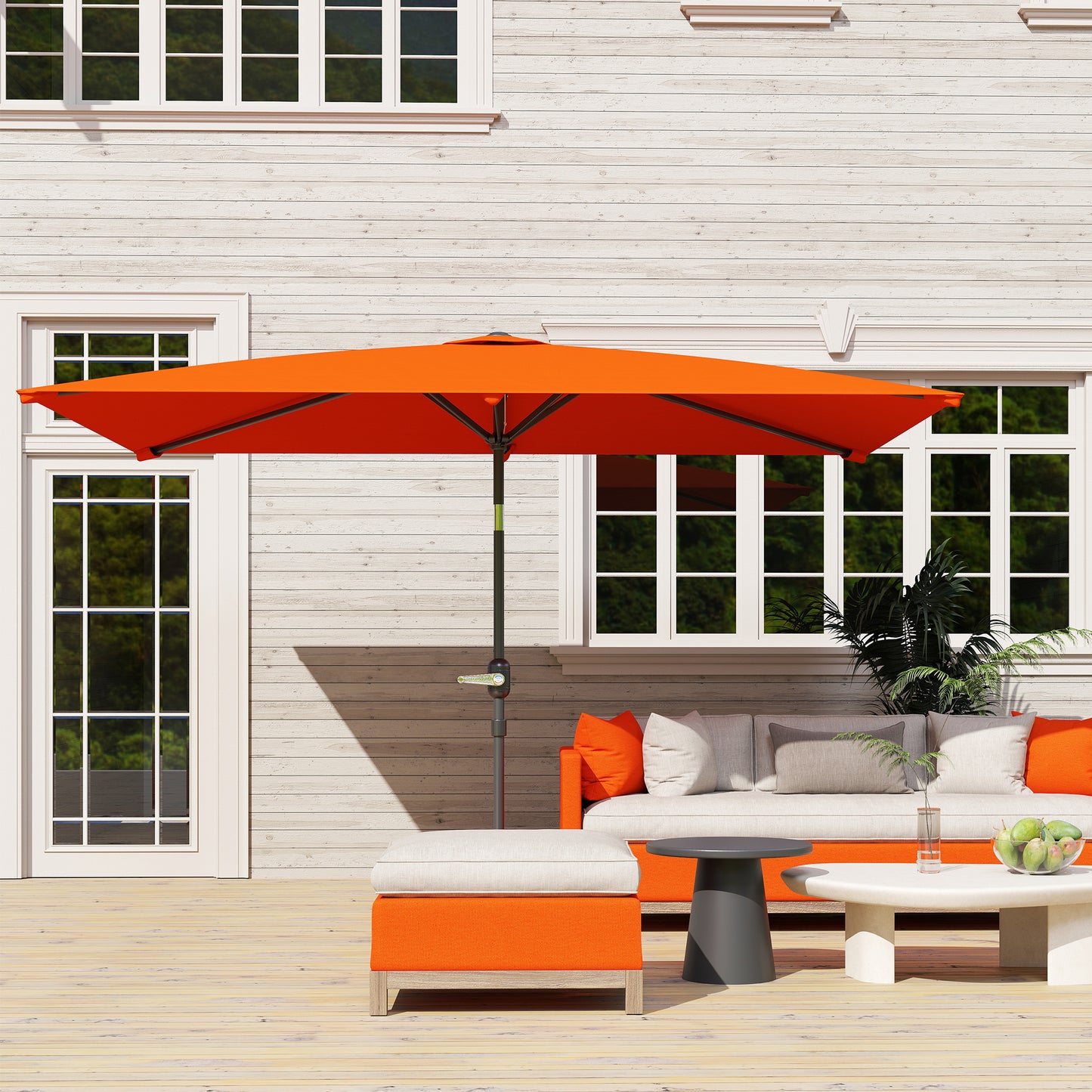 Outsunny 3x2m Garden Parasol Umbrella with Aluminium Pole, Tilt and Crank, Rectangular Outdoor Table Parasol Sun Shade for Patio, Orange