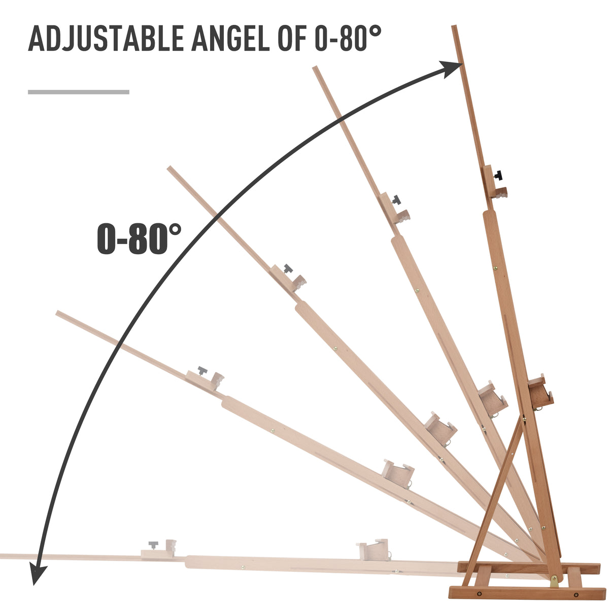Vinsetto wooden easel shown tilted from horizontal to upright