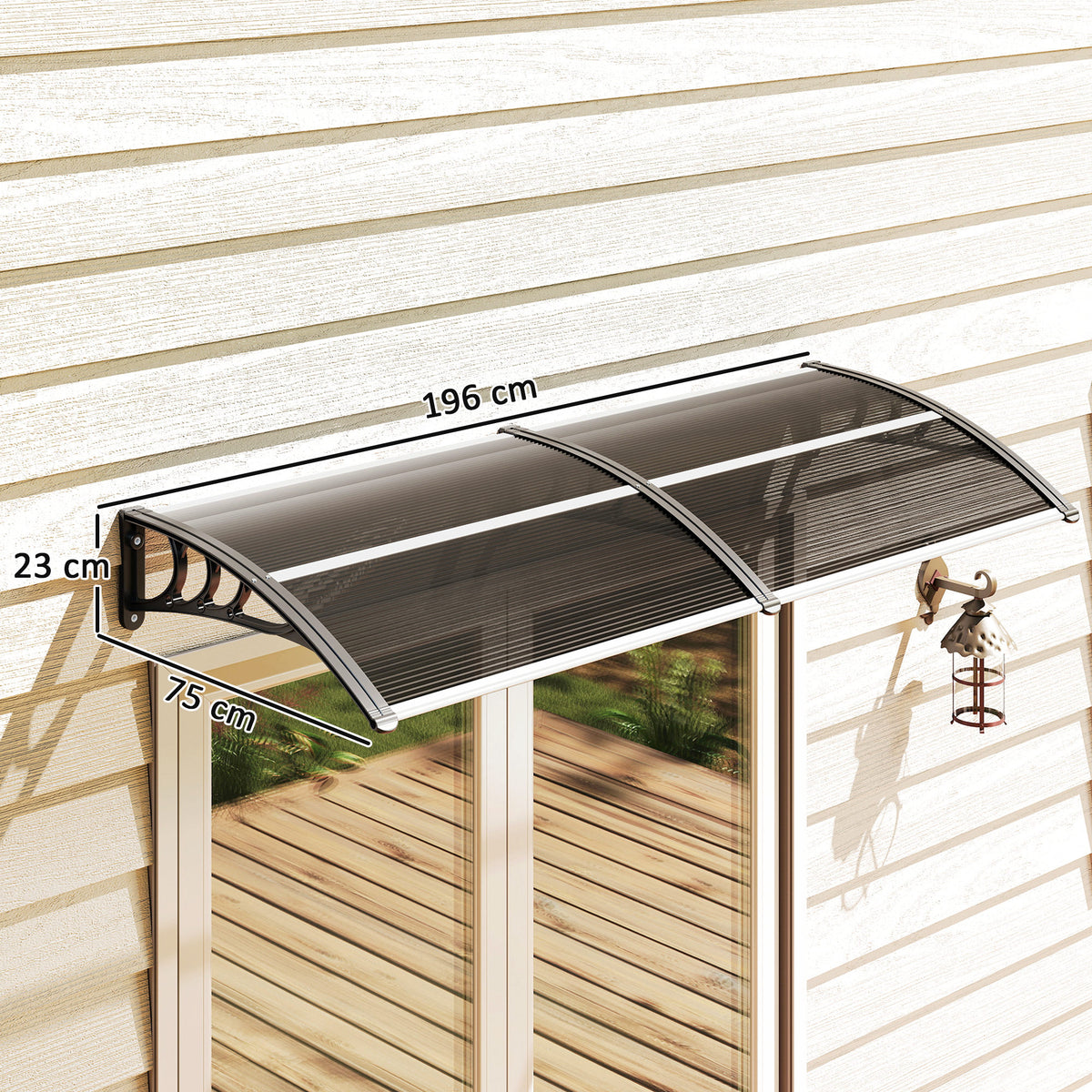 Outsunny black door canopy with 196 cm width, 75 cm projection, and 23 cm height