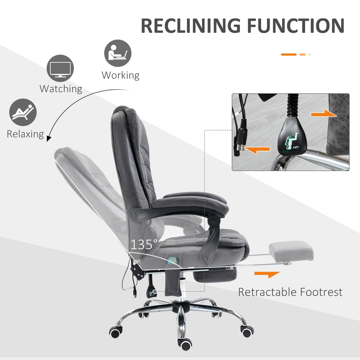 Vinsetto reclining office chair shown tilted back with its retractable footrest extended