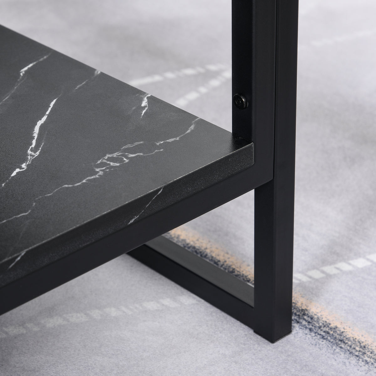 HOMCOM Coffee Table, Two-Tier Faux Marble Effect Centre Table with Metal Frame and Storage Shelf for Living Room, 106 x 50 x 45cm, Black