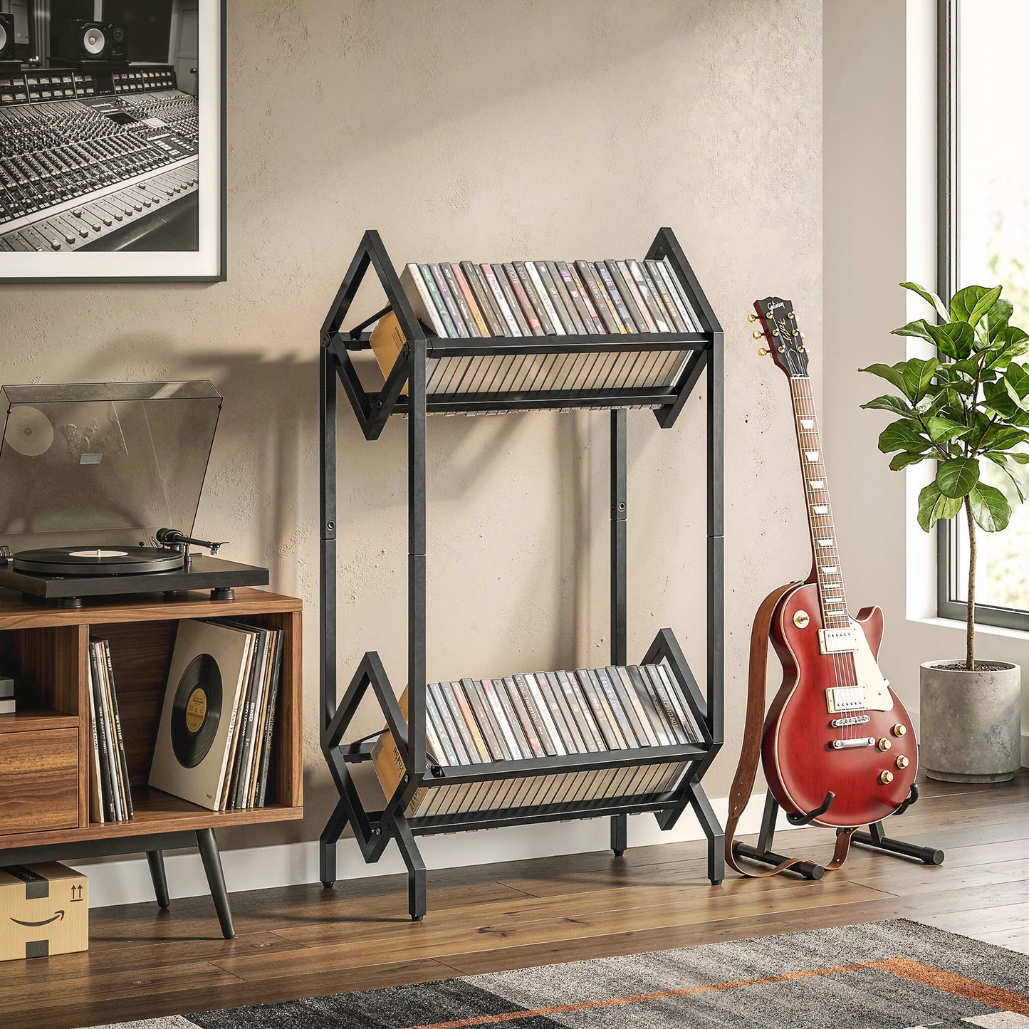 HOMCOM 50 CD Storage Rack, 2-Tier Metal CD Storage Unit, Free Standing, Easy to Assemble, Black