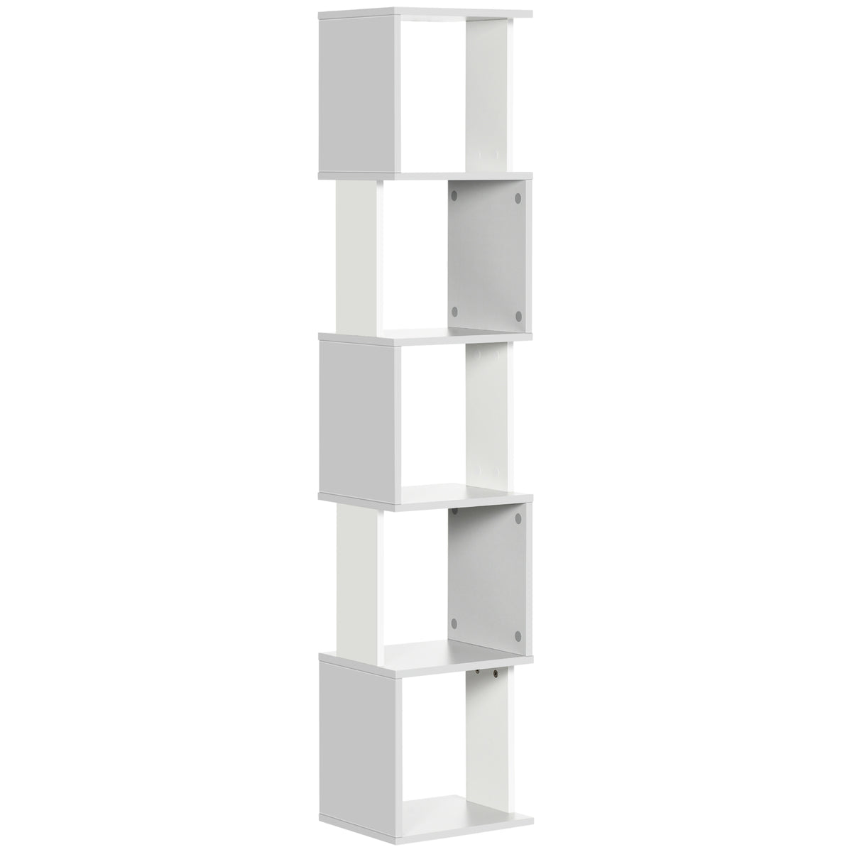 HOMCOM white and light grey five-tier bookshelf with alternating open shelves