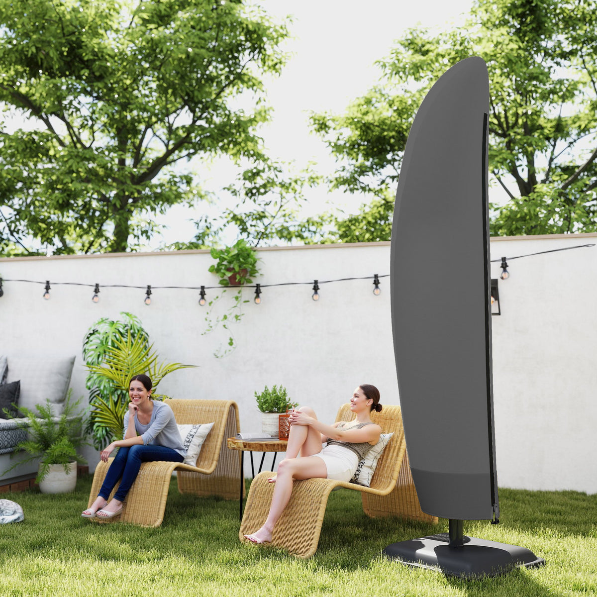 Outsunny Parasol Cover, 300D Oxford Cantilever Umbrella Cover Fit for 2-4m Parasol, Banana Umbrella Protector with Zipper for Outdoor Garden, Patio, Black