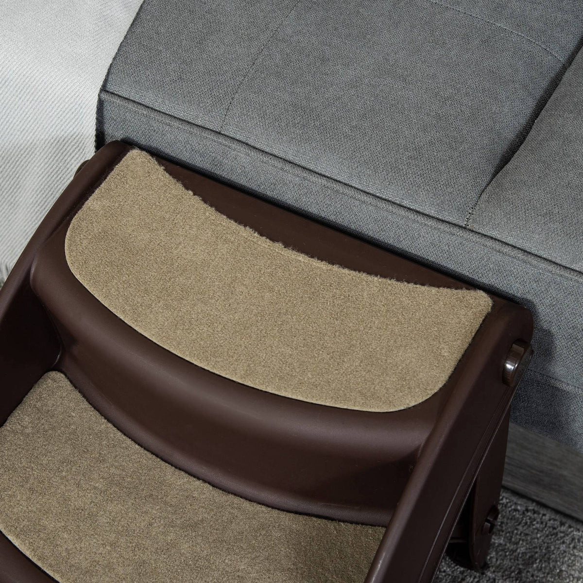PawHut Foldable Dog Steps for Bed Sofa, Portable Dog Stairs 3-Step for High Bed, Pet Stairs with Non-slip Mats for Small and Miniature Breeds, 49 x 38 x 38 cm, Brown