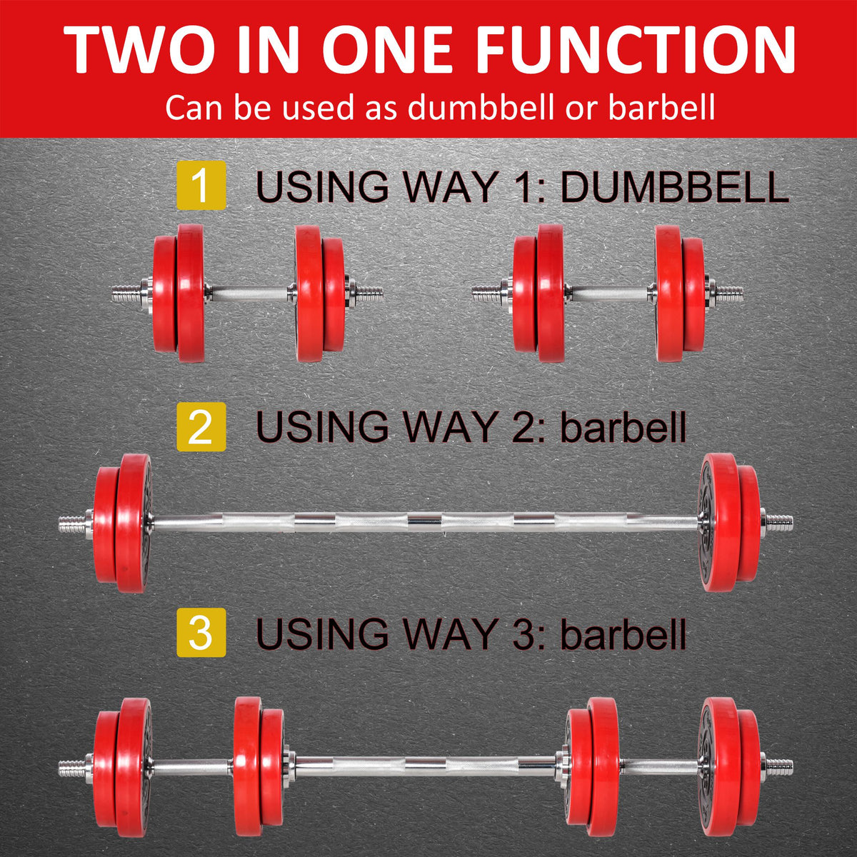 HOMCOM adjustable weight set configured as dumbbells and barbells