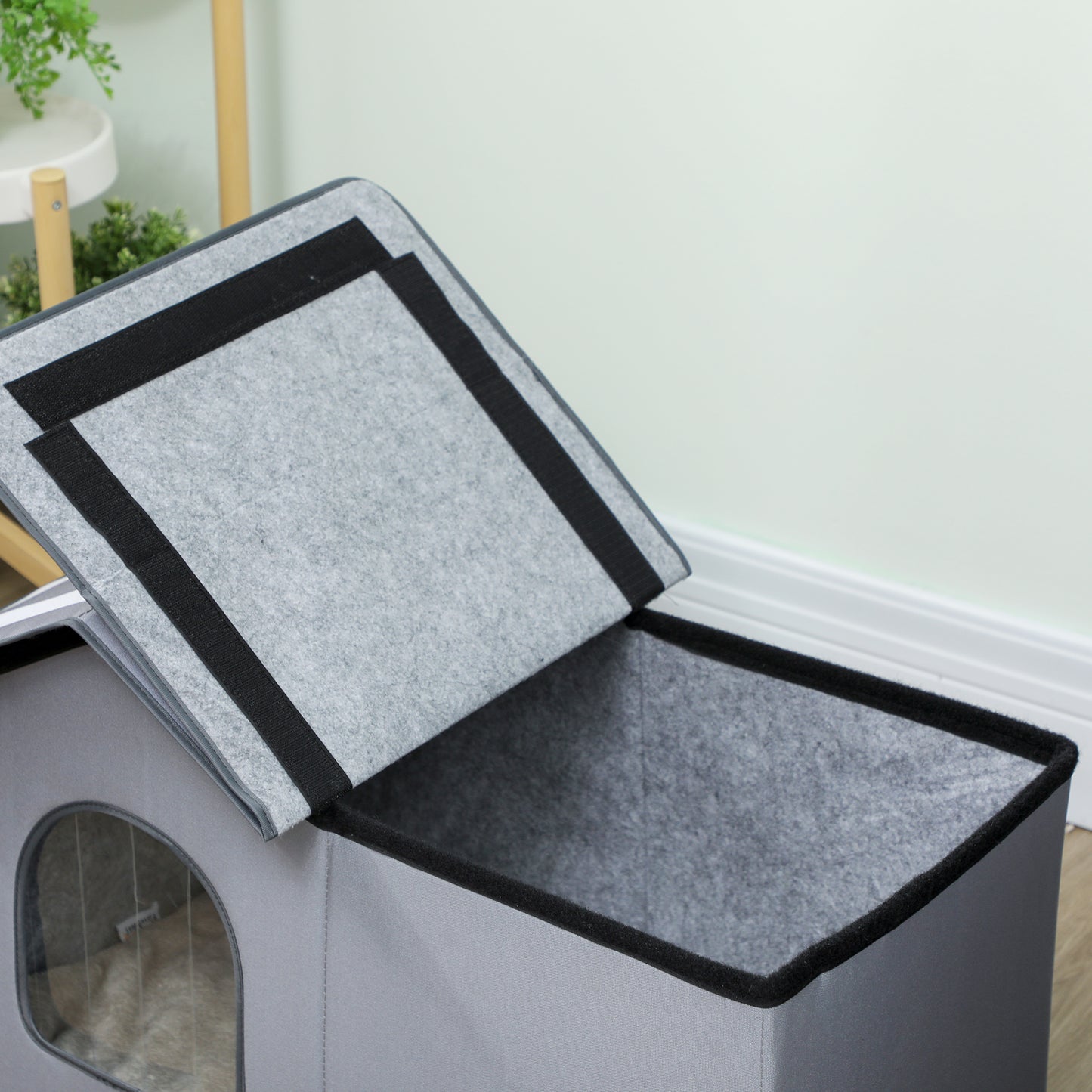PawHut Outdoor Cat House, Weather Resistant Feral Cat Cave with Elevated Base and Cushion for Winter, Grey