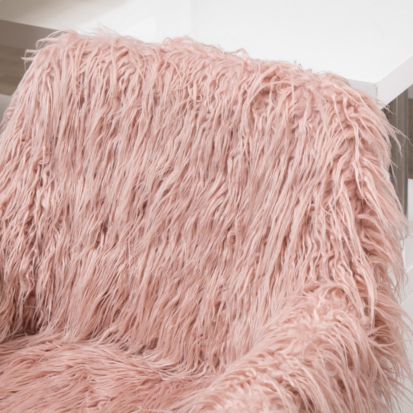 Vinsetto Faux Fur Desk Chair, Rolling Swivel Makeup Chair with Adjustable Height, Armrets for Home Office, Bedroom, Pink