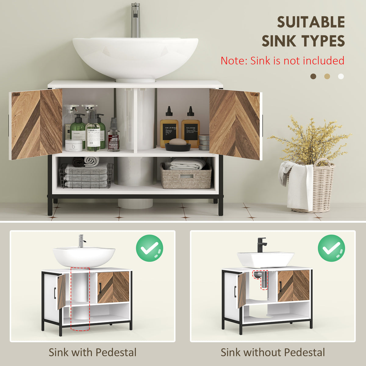 Bathroom vanity cabinet fitted around sinks with or without a pedestal