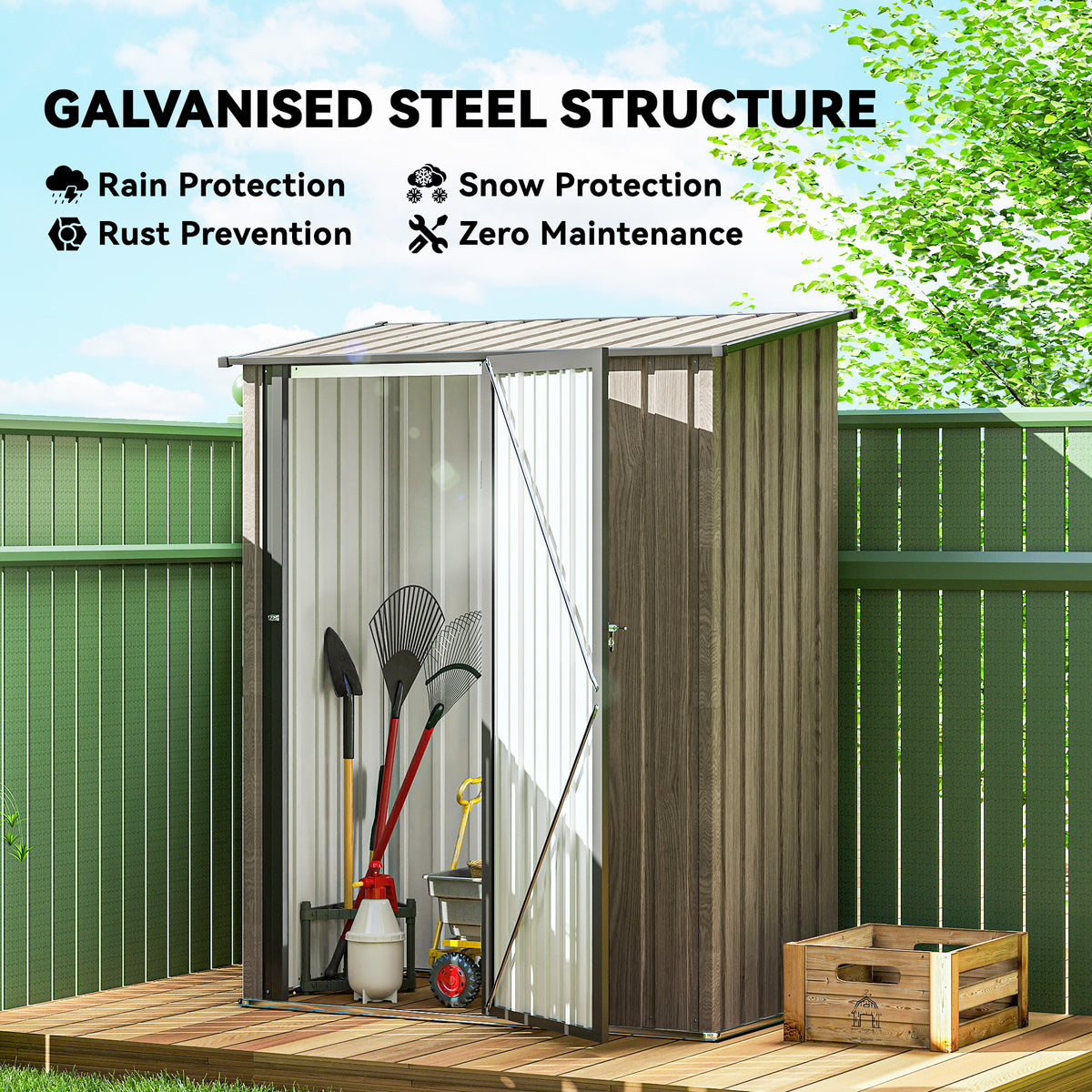 Outsunny metal garden shed with open entrance and galvanized steel frame