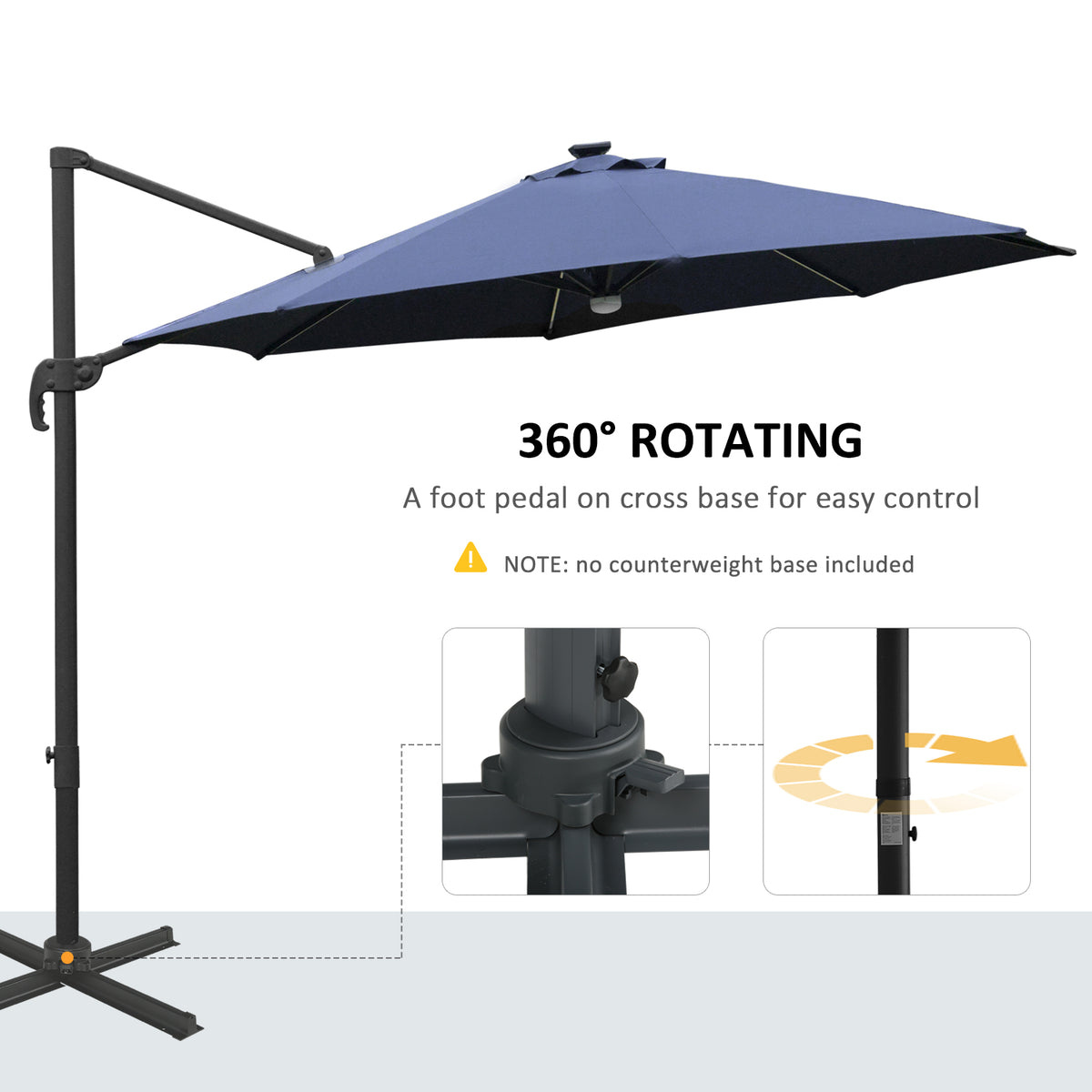 Outsunny blue cantilever umbrella with rotating cross base and foot pedal