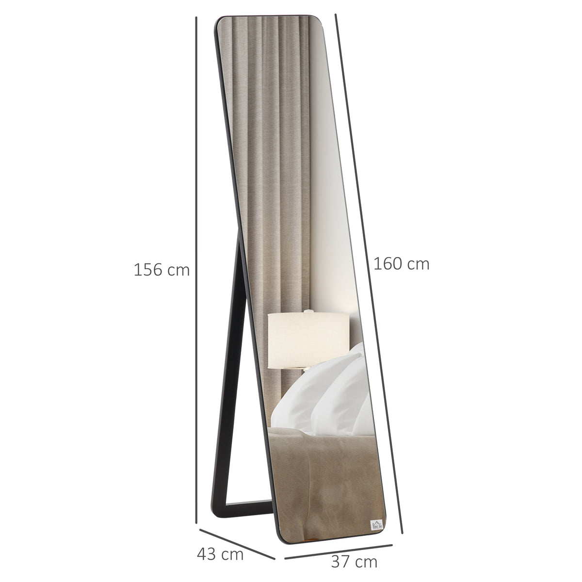 HOMCOM Full Length Mirror, 156 x 37 cm Rectangular Full Body Mirror with Stand, Floor Standing, Hanging or Leaning Against Wall for Bedroom Cloakroom, Black