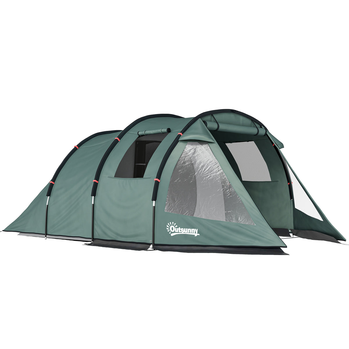 Outsunny green two-room tunnel tent with mesh windows and covered entrance