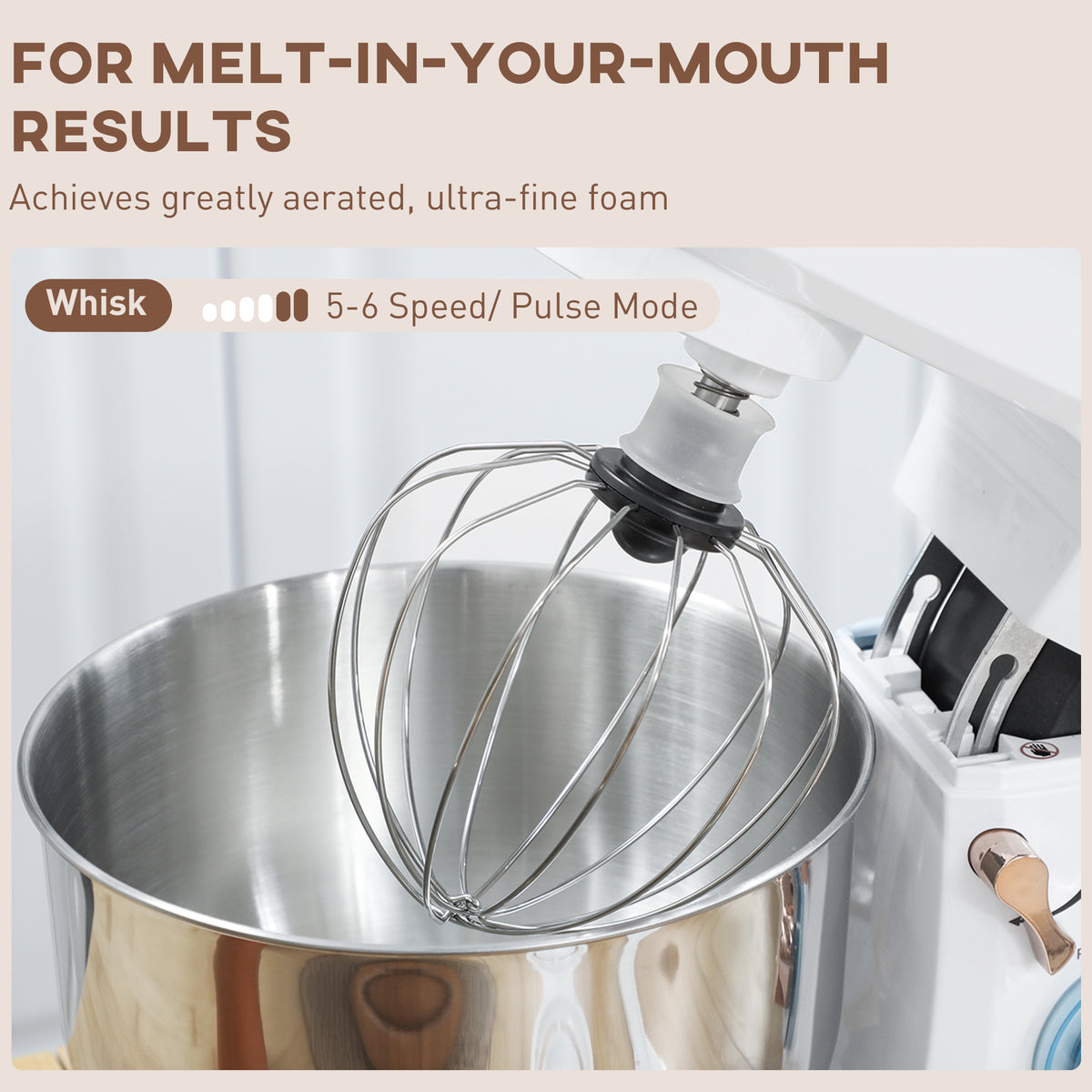 HOMCOM stand mixer with stainless steel bowl and wire whisk attachment
