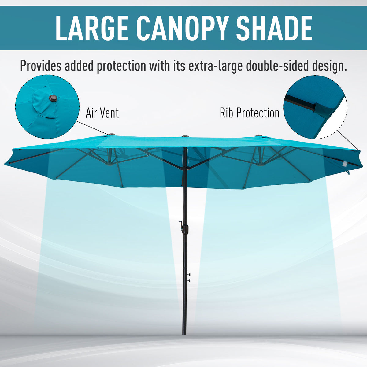 Outsunny double garden parasol with large blue canopy, air vent and reinforced ribs