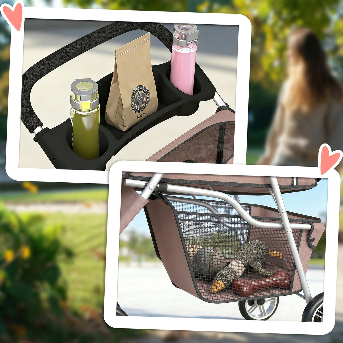 PawHut Dog Stroller, 3 Wheels Foldable Pet Stroller with Adjustable Canopy, Storage Basket for Small Mini Breeds, Coffee