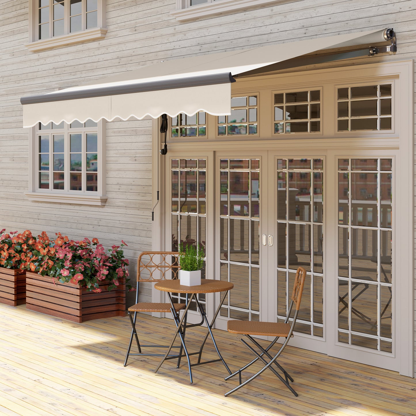 Outsunny 2.5 x 2m Electric Awning with Remote Controller, Aluminium Frame Retractable Awning, Beige