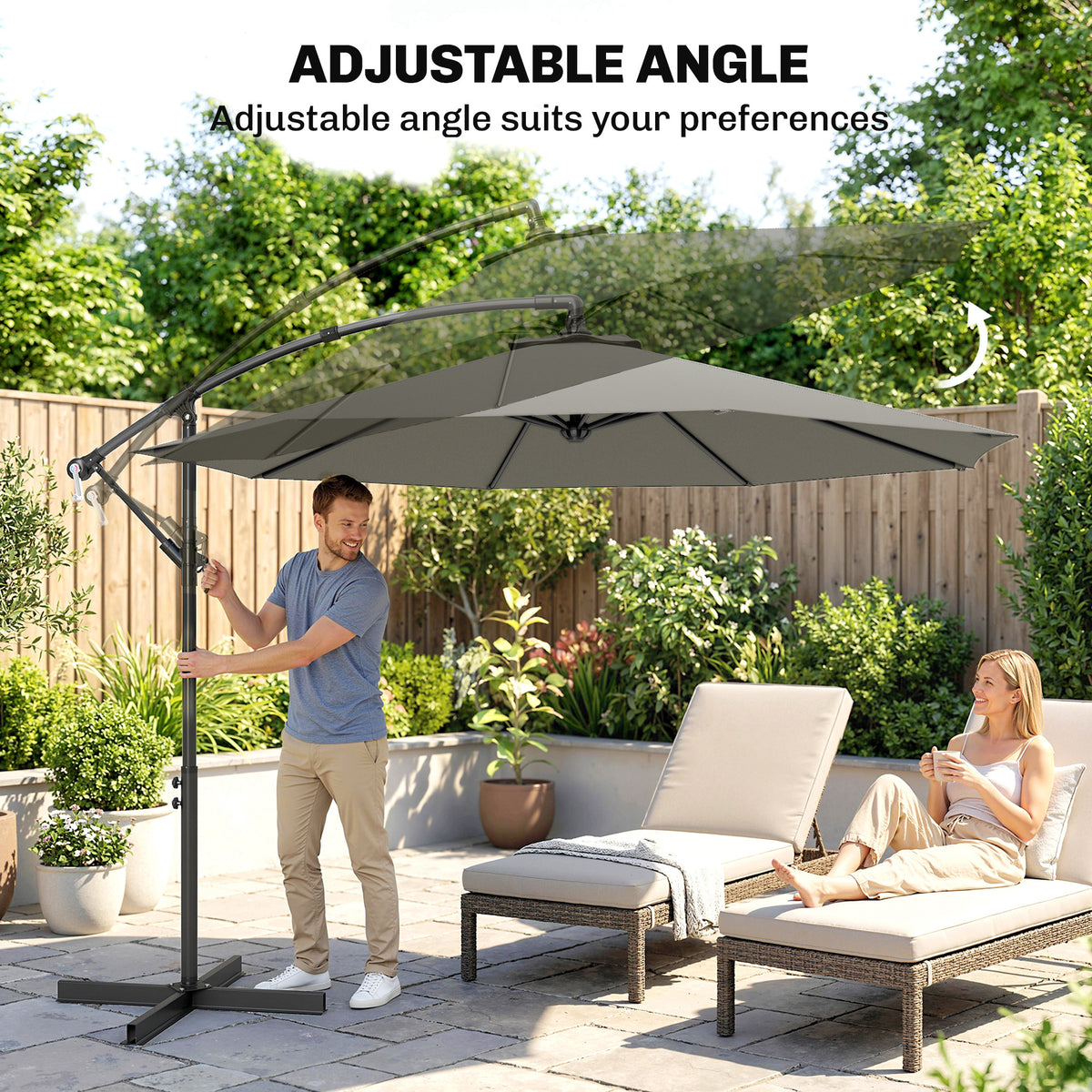 Outsunny 3m Overhanging Cantilever Parasol, with Cross Base - Light Grey