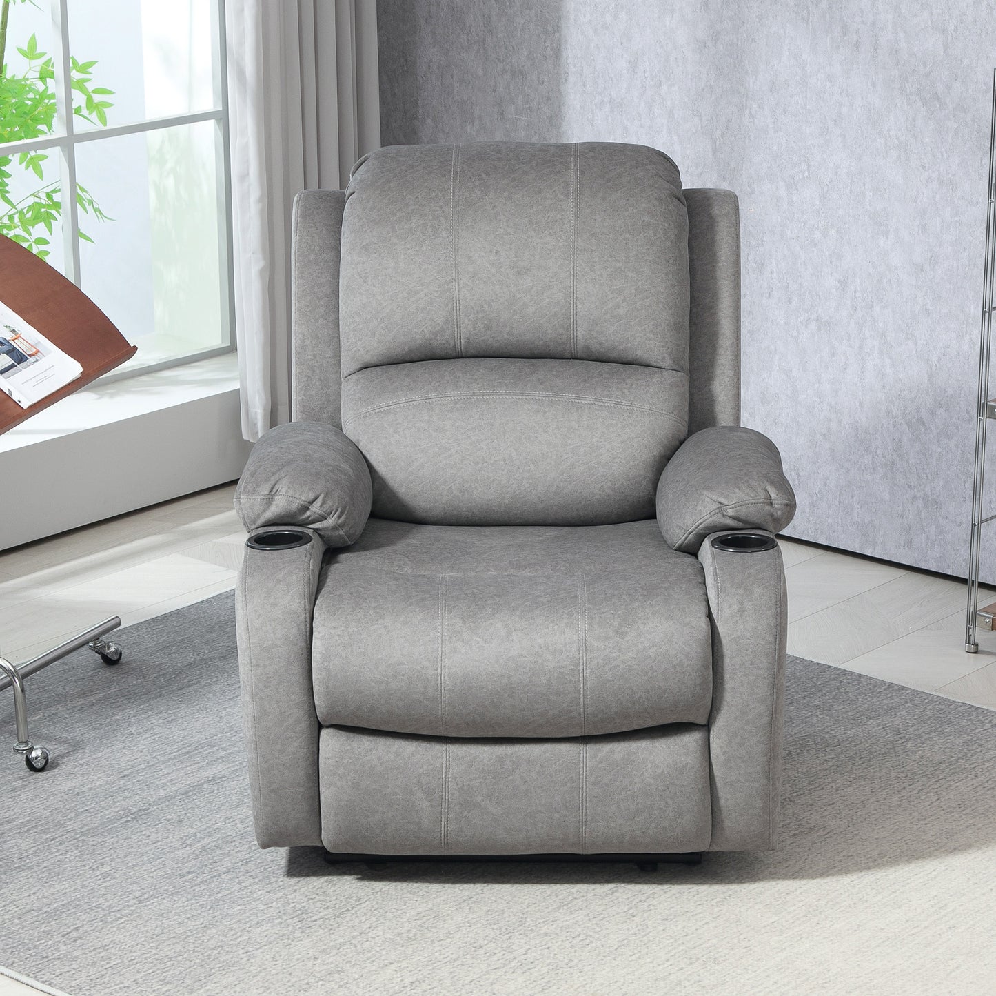 HOMCOM Microfibre Manual Reclining Armchair with 135° Recline Back and Footrest - Grey