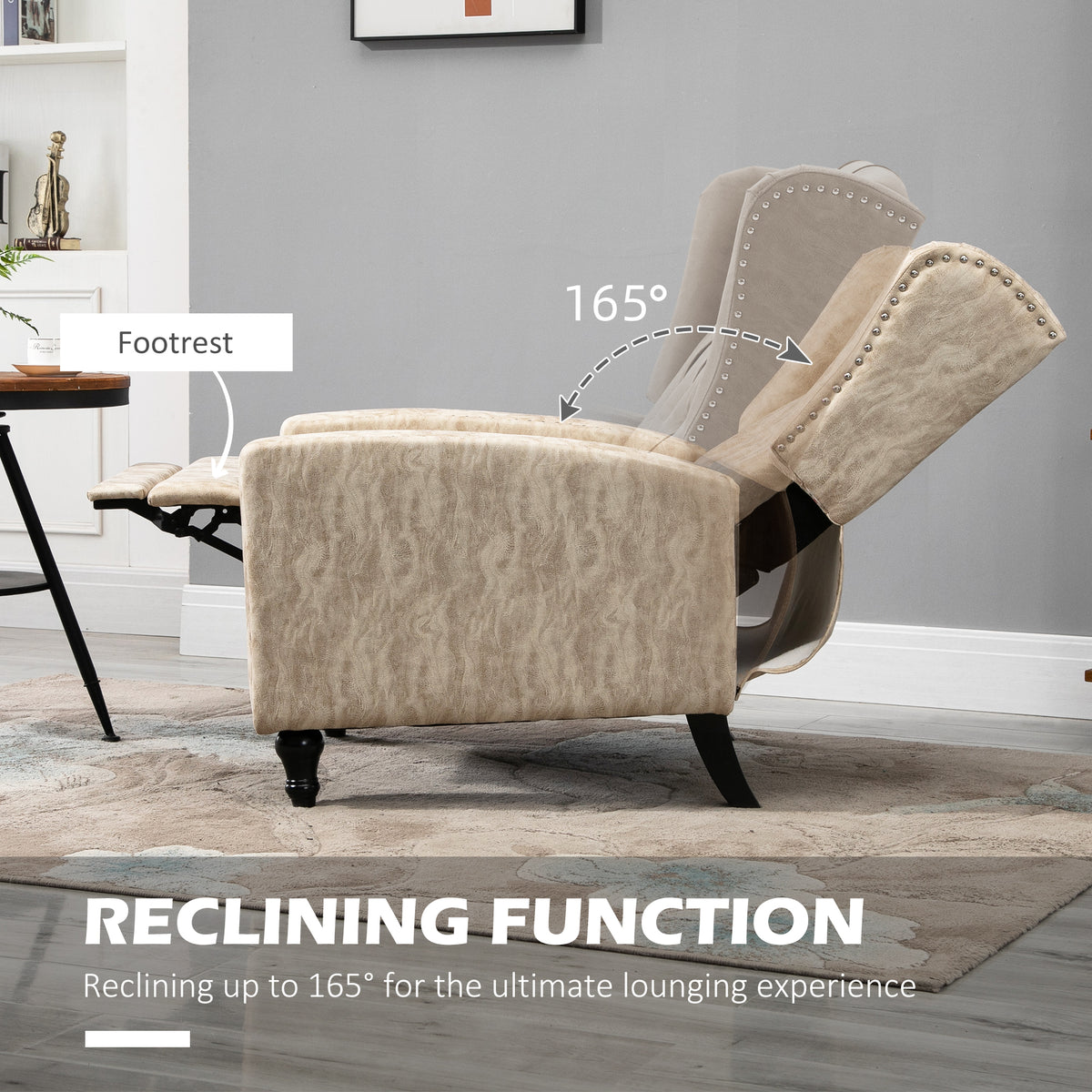 HOMCOM beige reclining armchair with footrest extended and back tilted