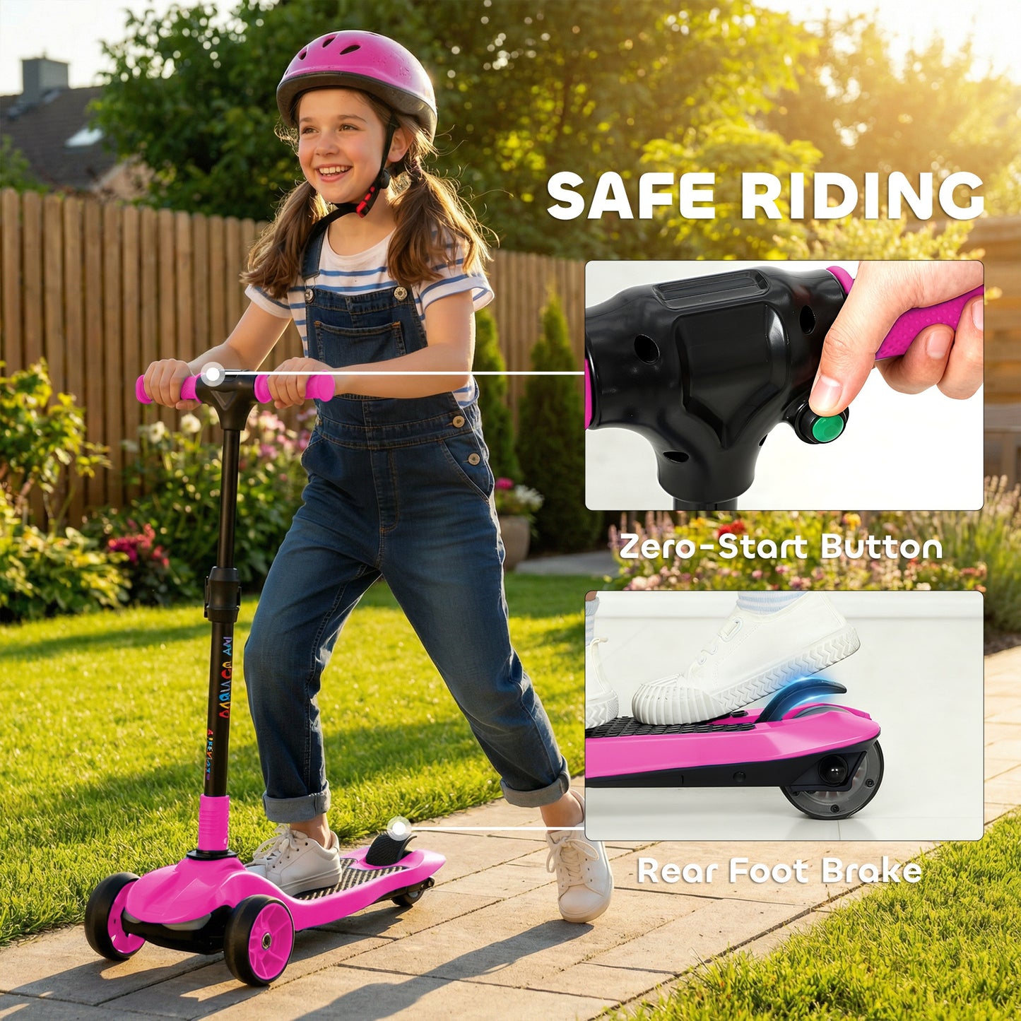 AIYAPLAY Three-Wheel Foldable Electric Scooter for Kids Aged 6-10 Years, Pink