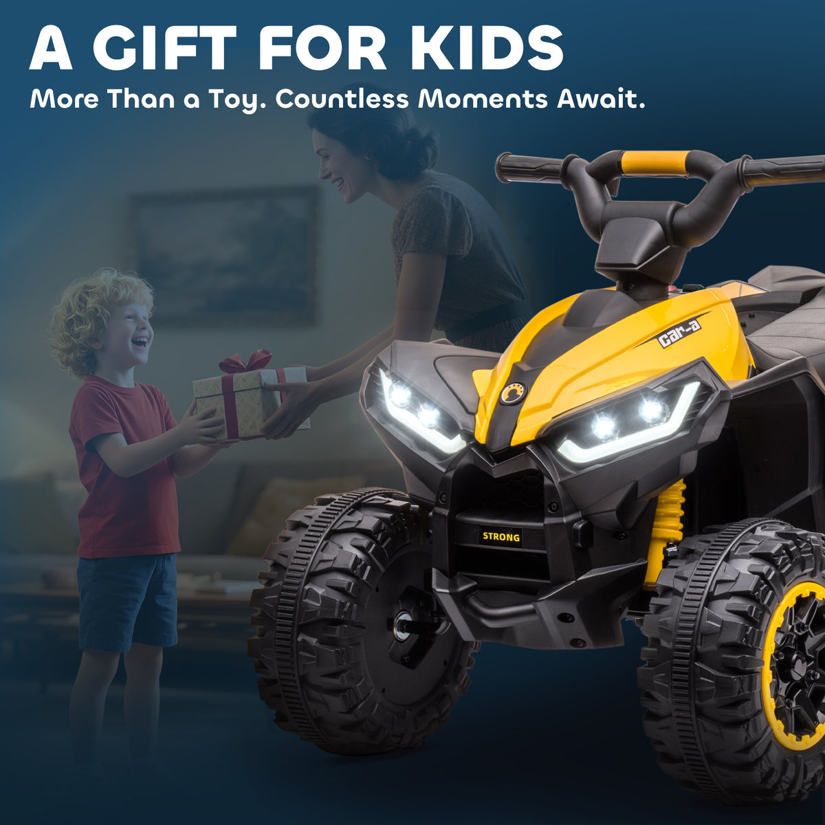 HOMCOM 12V Ride-On Quad Bike w/ Music, Horn, for Ages 3+ Years - Yellow