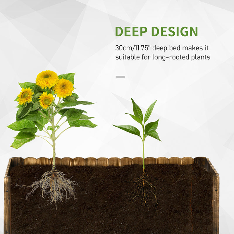 Outsunny deep wooden raised garden bed shown with soil and long plant roots