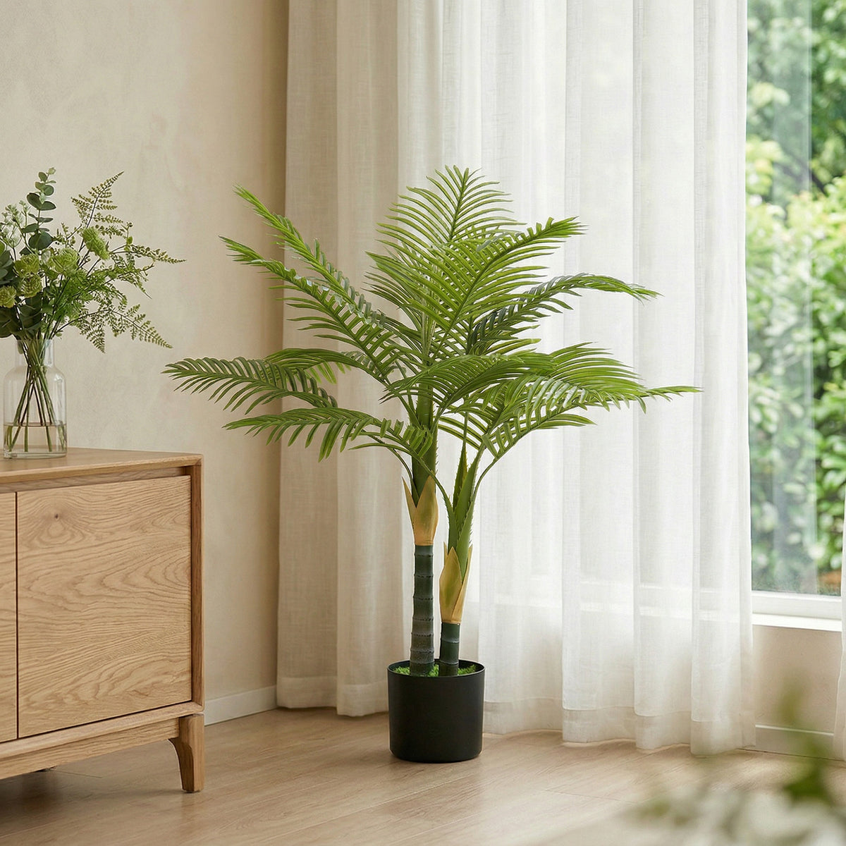 HOMCOM Artificial Palm Tree with 14 PEVA Leaves, 120cm Decorative Artificial Plant with Pot and Moss Effect, Green
